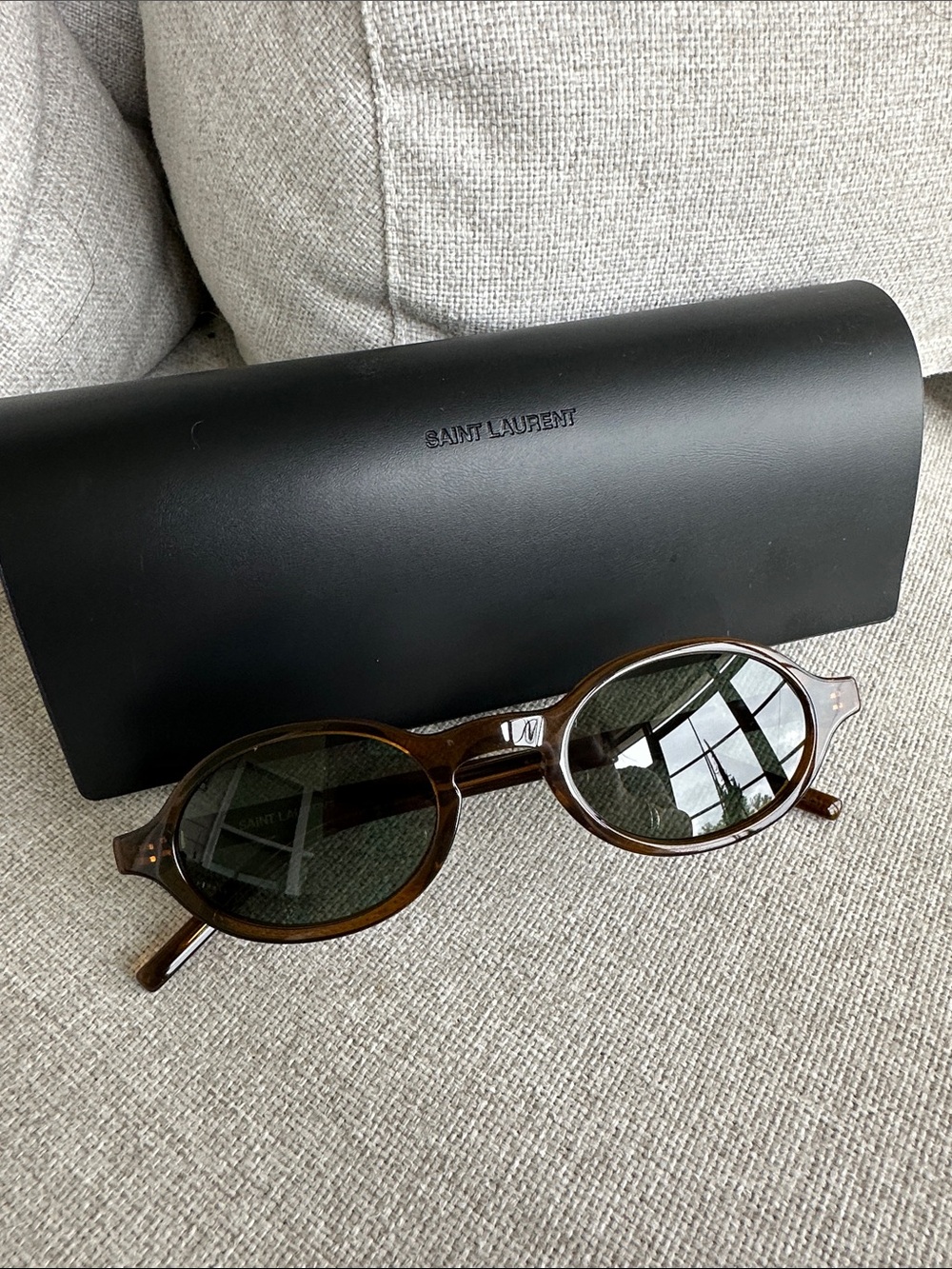 Saint Laurent Brown Oval Sunglasses with Black Case